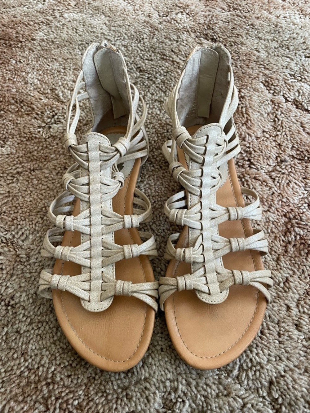 Woven Strappy Gladiator Sandals - Cream, size 7.